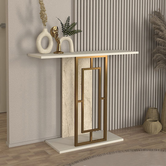 Alderas Κονσόλα από Ξύλο & Μέταλλο Λευκό - Travertine - Χρυσό Μ90xΠ29.6xΥ76.8εκ.