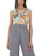 Damen Crop Top Ärmellos Grey, Orange, Green