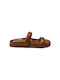 Leather Women's Flat Sandals in Tabac Brown Color