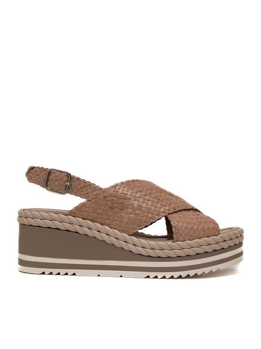 Women's Leather Platform Shoes Brown
