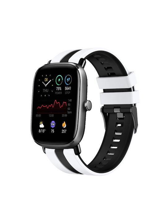 Amazfit GTS 4 Mini 20mm Двуцветна Спортна Силиконова Каишка Бяло+черно