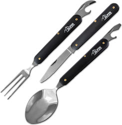Alpin Lingură Inoxidabilă + Cuțit + Furculiță cu Mâner din Aluminiu + Husă