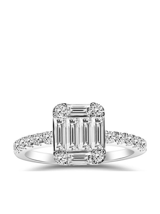 Chrilia Дамски Пръстен с Диамант от Бяло злато 18K
