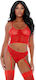 Red Women's Fishnet Sexy Lingerie Sets Bustier & Garters Forplay Ring Me Up Bustier Set 2pc Red