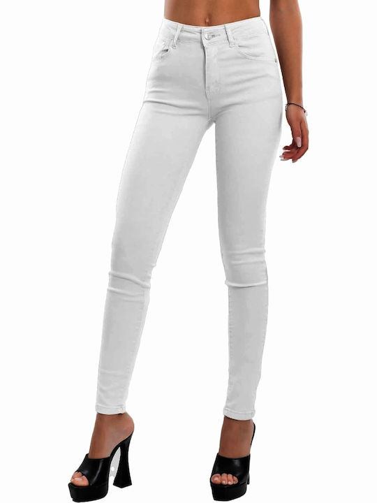 Adoro High Waist Women's Jean Trousers Push Up in Skinny Fit White