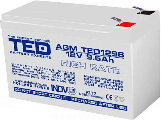 Vrla Agm 12V 9.6Ah High Rate F2/T2 Ted Electric Sigilată Baterie UPS Back-up Model Navă