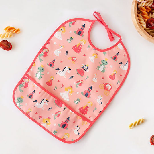 Kiokids Wasserdicht Lätzchen Stoff mit Spitzenband & Tasche Pink für 4 m+