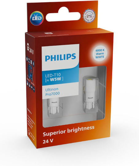 Philips Lamps Car Ultinon Pro7000 W5W LED 4000K Natural White 24V 5W 2pcs