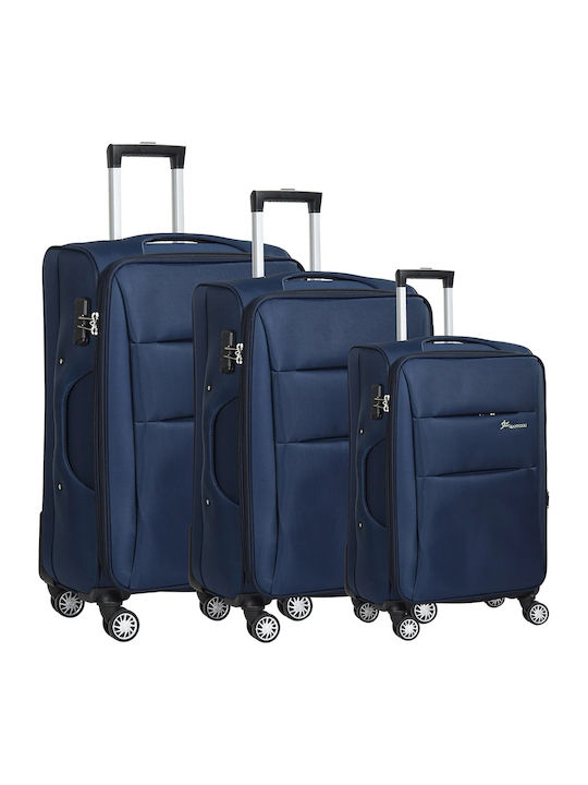 Kourk Large Fabric Blue Travel Suitcase with 4 Wheels Height 75cm