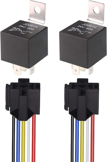 Set 2 Relee Auto 24v 40a Socket Cuie 5 Pinuri 2.5 X 3 Cm Gebildet Jd2914
