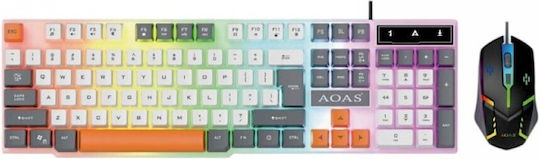 Aoas 655560_w Optical Gaming Keyboard Set with RGB Lighting & Mouse English US White