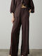 Women's Fabric Trousers with Elastic in Regular Fit Chocolate
