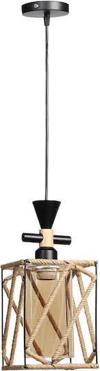 Globobox Pendant Light Black with Rope for Socket E27 15.5x15.5x33cm
