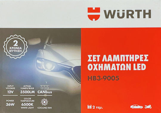 Wurth Lamps Car & Motorcycle HB3 LED 6500K Cold White 12V 36W 2pcs