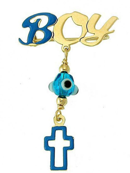 Atofio Kosmima Child Safety Pin made of Gold 9K with Cross for Boy