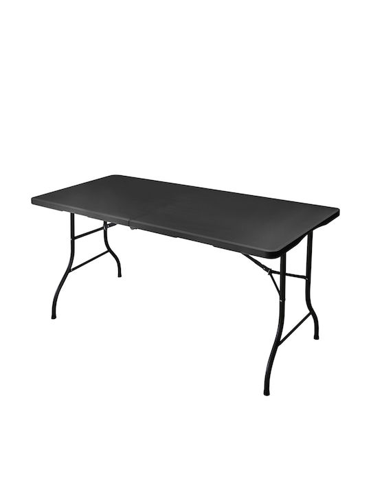 Outdoor Dinner Foldable Table with Plastic Surface and Metal Frame Black 152x70x74cm