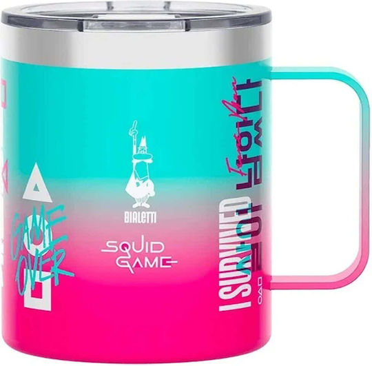 Bialetti Ποτήρι Θερμός Ανοξείδωτο 420ml Ροζ/πράσινη με Λαβή