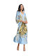 Summer Midi Dress for Wedding Christening Satin Blue Sky