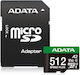 Adata microSDXC 512GB U3 V30 A2 100MB/s mit Adapter