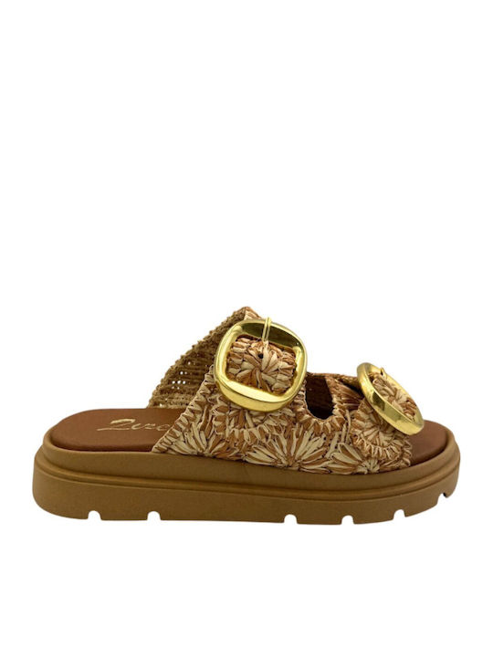 Leather Women's Flat Sandals Anatomic in Tabac Brown Color