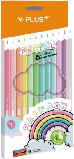 Ξυλομπογιές Jumbo 12 Pastel Rainbow Χρωμάτων Y-plus+