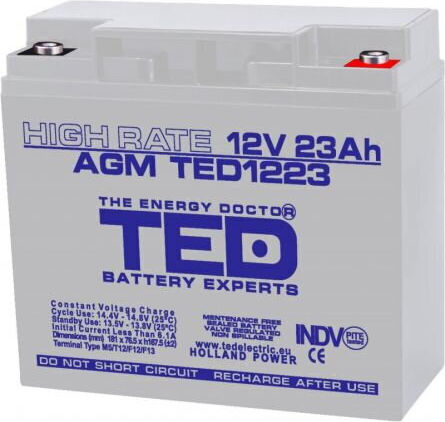 Baterie Agm Vrla 12v 23a Rată Mare 181mm X 76mm X H 167mm M5 Ted Battery Expert Holland Ted003362 2