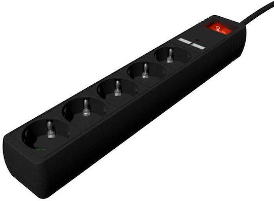 Gembird Πολύπριζο 5 Θέσεων με 2 USB-A και Καλώδιο 1.5m