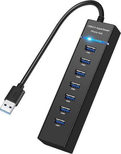 7 In 1 Usb Hub Usb 3.0 7 Ports 5 Gbps 30 Cm Compatible Windows Macos Linux Plug Play Led Light Overcurrent Protection Overload Protection Short Circuit Protection Multifunctional