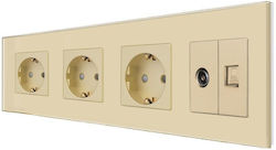 Triple Schuko Socket + Tv + Internet Glass Frame Luxion