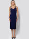 Summer Midi Dress with Spaghetti Strap Navy Blue