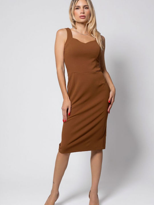BelleFille Summer Midi Sleeveless Dress Brown