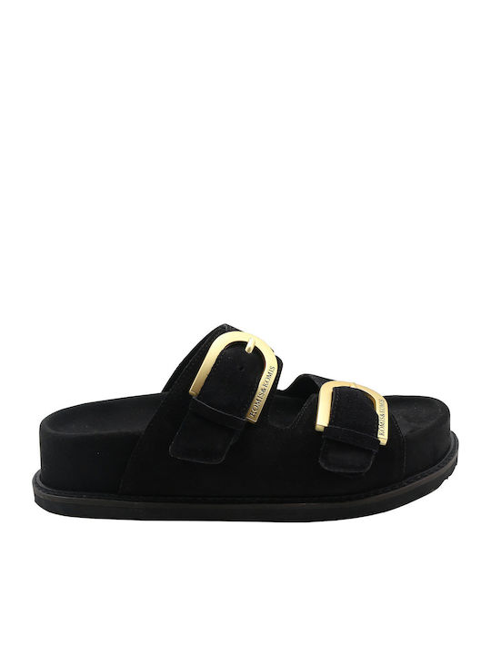 Δερμάτινα Γυναικεία Σανδάλια Flatforms Μαύρα
