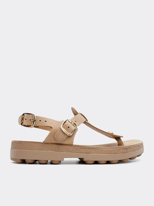 Marlena Leather Women's Flat Sandals Anatomic STONE BRUSH