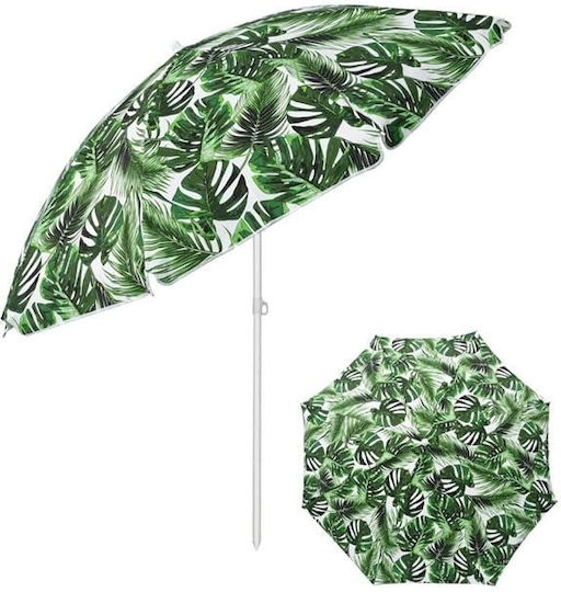 Umbrelă Plajă Pterugiu 2 Inele Cadru Metalic Ø2m Alb-verde