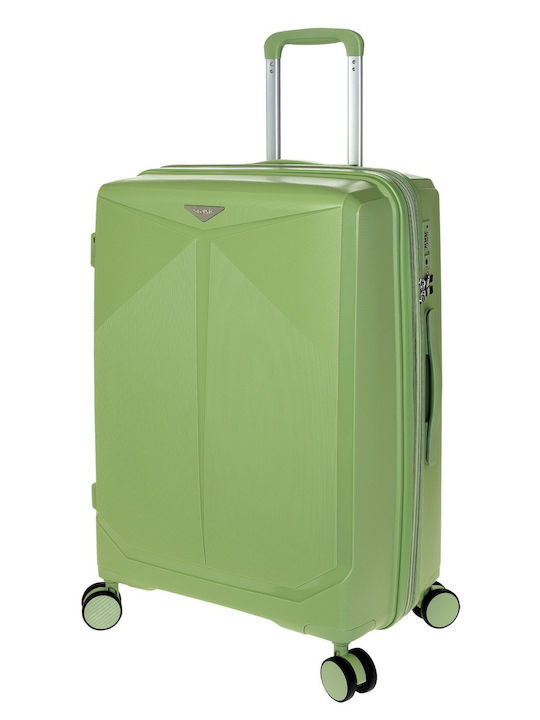 Stelxis Medium Travel Suitcase Hard Green with 4 Wheels Height 65cm