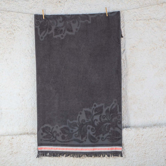 White Fabric Beach Towel Cotton Gray 80x150cm.