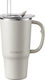 Buydeem Ποτήρι Θερμός Πλαστικό 700ml White με Καλαμάκι