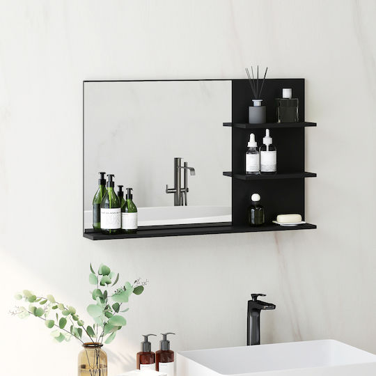 Kleankin Oglindă de Baie din MDF cu Raft 75x48cm Negru