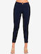 Women's Fabric Capri Trousers with Rubber Band in Straight Leg Style Blue