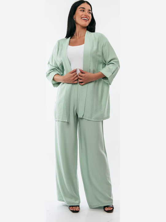 Boutique Γυναικείο Άσπρο Σετ με Ψηλόμεσο Παντελόνι