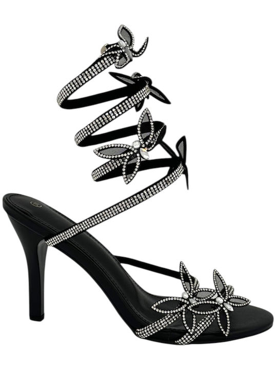 Fabric Sandals with Strass Black
