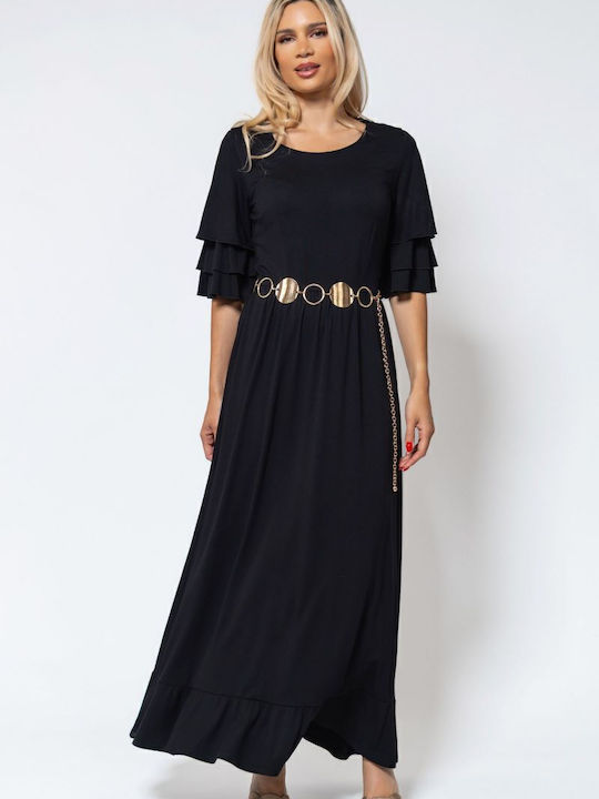 BelleFille Maxi Dress with Ruffle Black