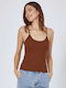 Women's Blouse Cotton with Straps Brown