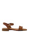 Leather Women's Flat Sandals in Tabac Brown Color