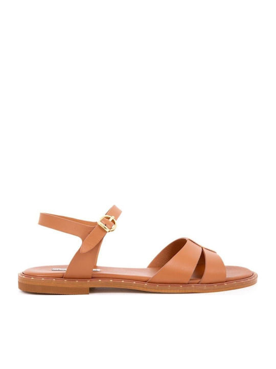 Leder Flache Sandalen für Damen in Tabac Braun Farbe