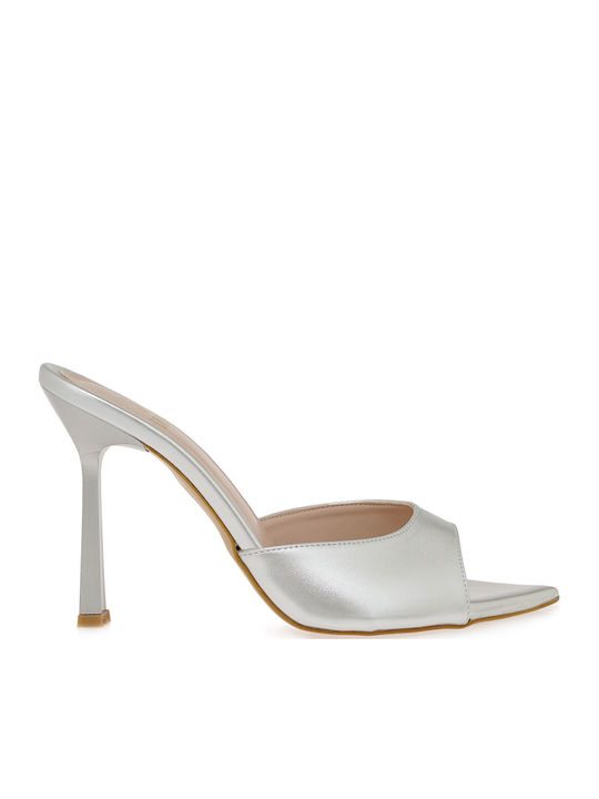 Mules with High Heel in Silver Color