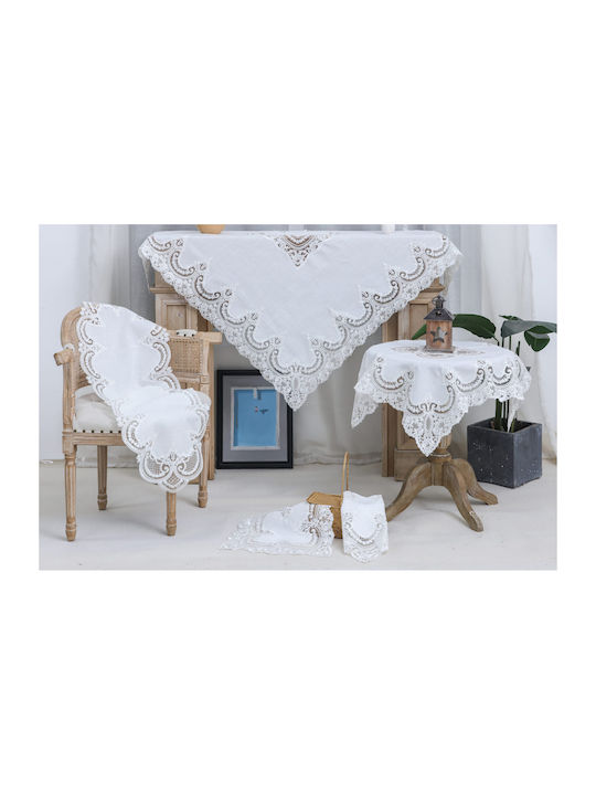 Liolios Home Tablecloth Linen with Embroidery Set 3pcs Pls-7b027 White