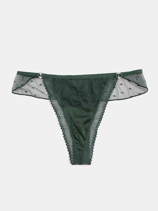 Damen-Slips String Durchsichtig Grün