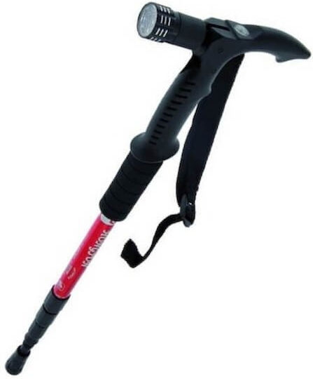 Telescopic Walking Stick Baton Flashlight & Compass for Hikers Red