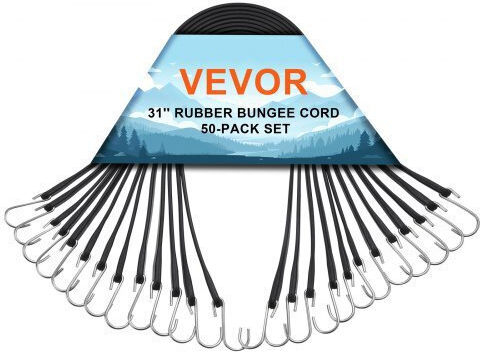 Vevor 50 Pcs Flat Bungee Cord Set 19.8 Mm Heavy Duty Bungee Straps S-hook